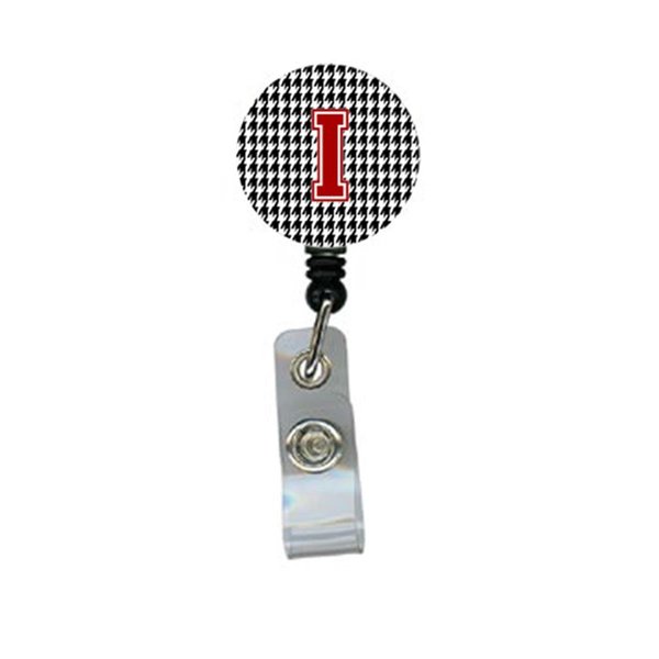 Teachers Aid Houndstooth Black Initial I Monogram Initial Retractable Badge Reel Or Id Holder With Clip TE629554